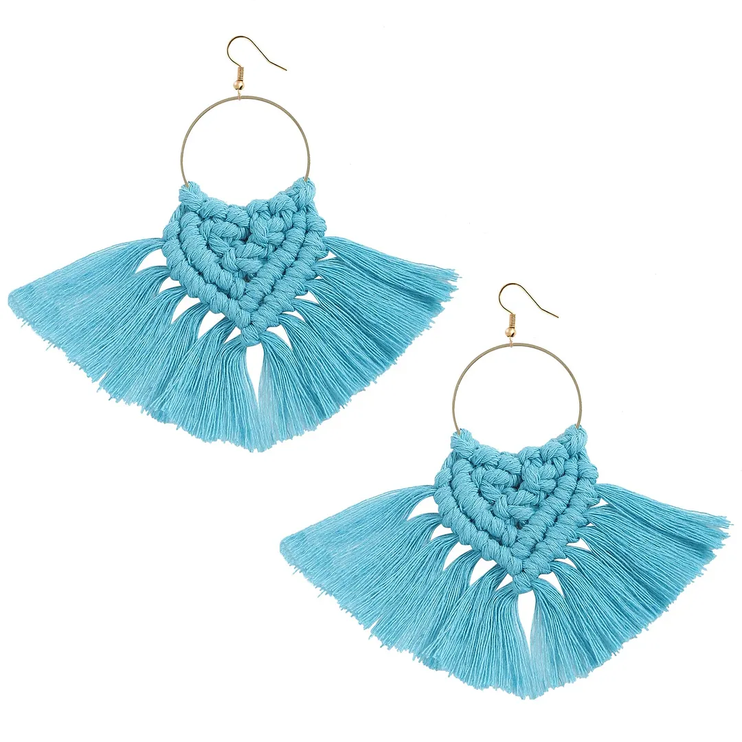 Dvacaman 2020 New Design Bohemian Leaf Shape Tassel Earrings For Women Fashion Weave Macrame Cotton Thread Earrings Drop Jewelry