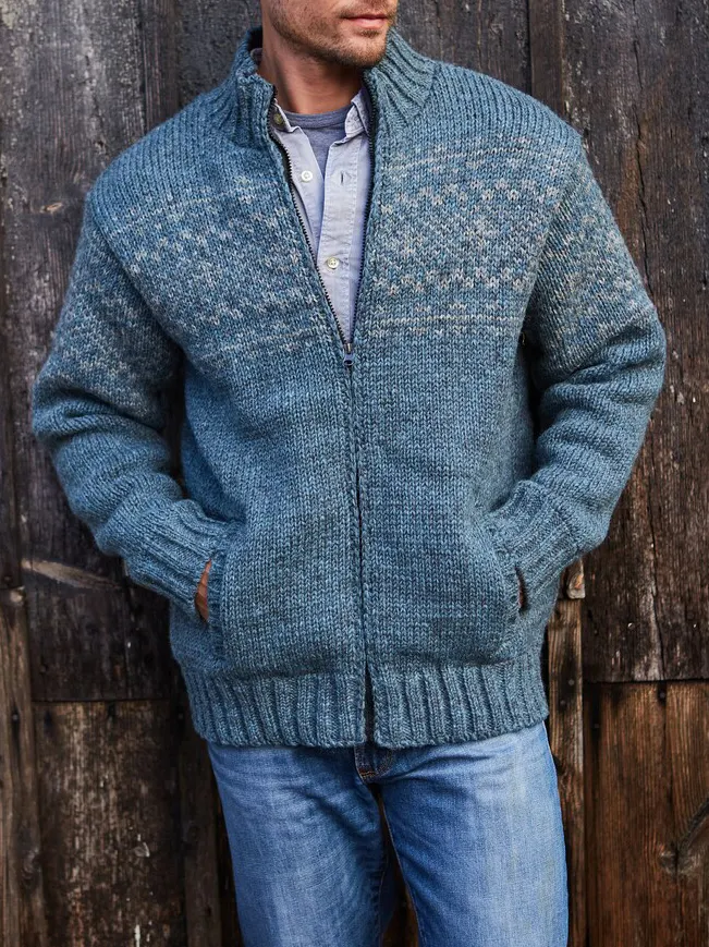Mens Vintage Fair Isle Knitted Cardigan Sweater