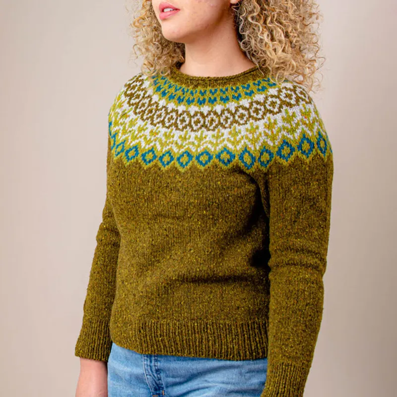 Retro Nature Graphics Jacquard Iceland Crew Neck Sweater