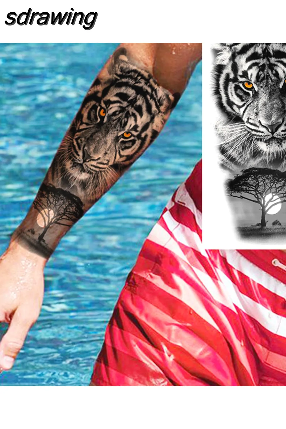 sdrawing Realistic Black Devil Temporary Tattoos For Men Adult Tiger Pirate Skeleton Vampire Fake Tattoo Forearm Scary Tatoo Joker
