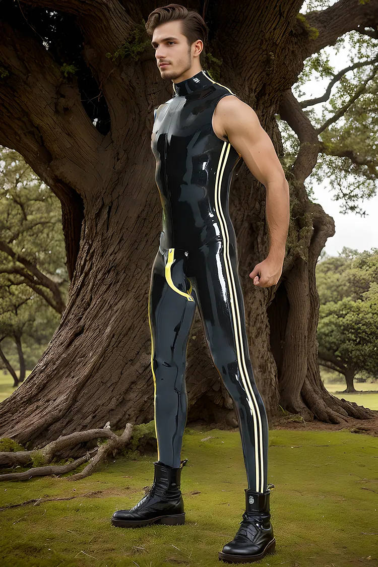 Men Latex Catsuits Male Cogwheel Insignia Catsuit Seductive Toned  'Muscle' Catsuit 