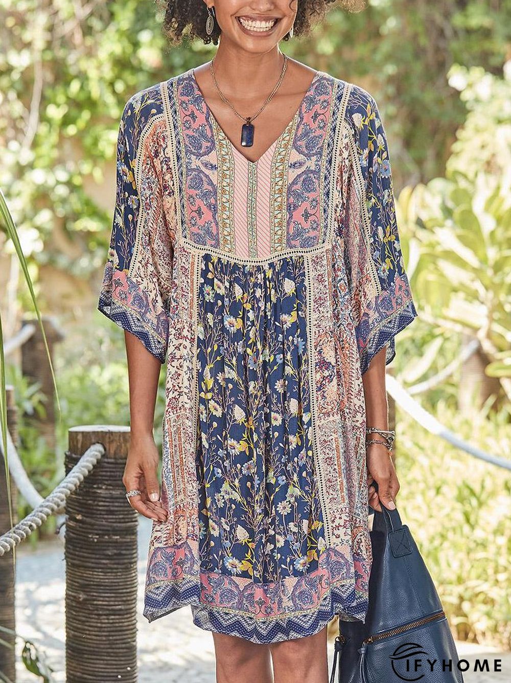 Women Casual Half Sleeve V Neck Women Dress | IFYHOME