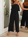 Spaghetti-Neck Falbala Backless Solid Color Casual Jumpsuit