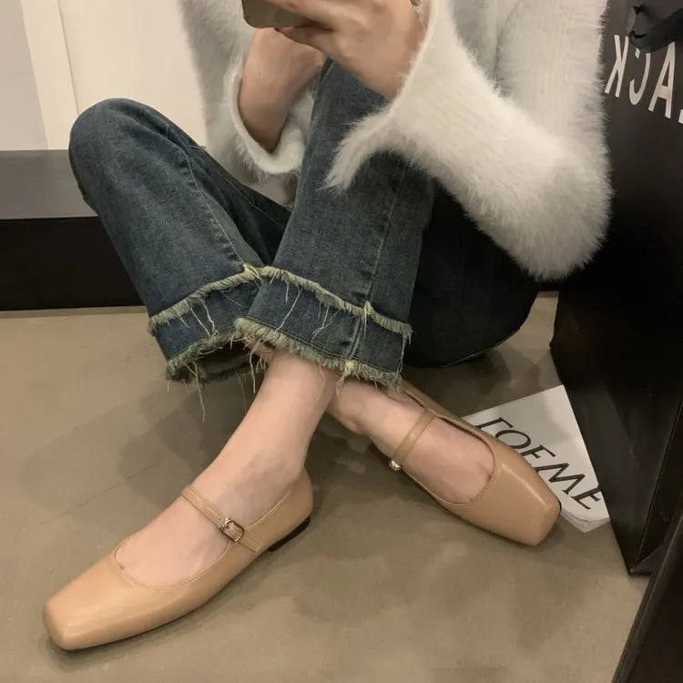 Churchf Churchf Mary Jane Shoes Women Spring 2024 New Flat Square Head Shallow A Word With Temperament Single Shoes Women
