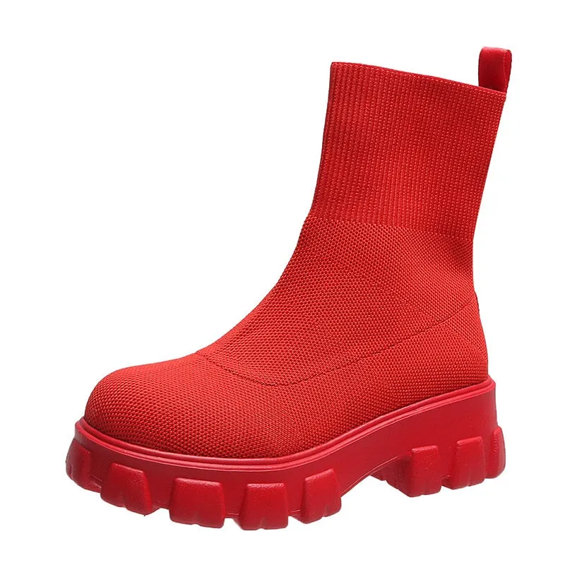 Shoes Woman Boots Sock Boots Women's Thick-soled Short Tube Breathable Plus Size 43 Martin Boots Platform Booties Heels