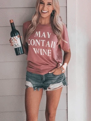 May Contain Wine Letter T-shirt