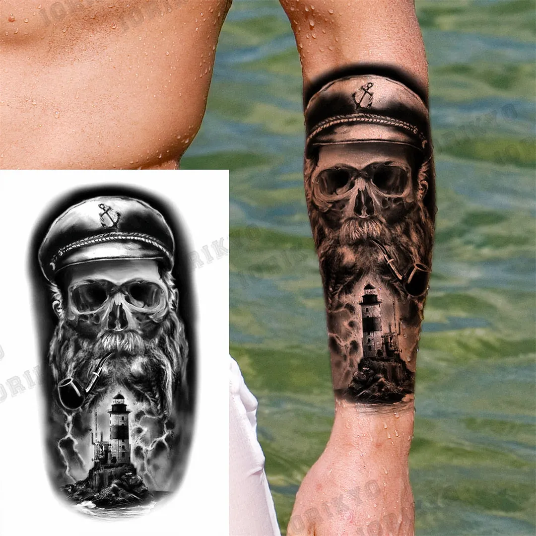 Black Lion Wolf Temporary Tattoos For Men Adult Forest Rose Compass Warrior Fake Tattoo Washable Body Art Painting Tatoo Sticker