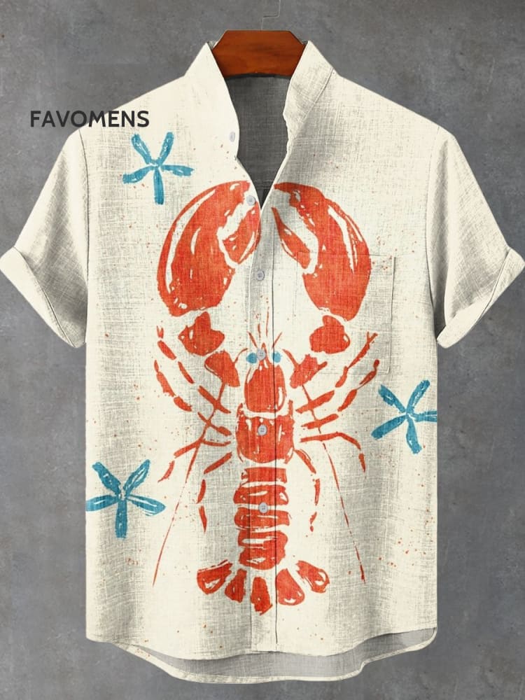 Flower Crayfish Vintage Print Casual 100% Cotton Shirt Multicolor / S