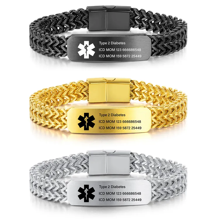 DUCKBE Personalized Medical Alert Bracelet for Men & Women, Custom 8.6" Engraving ID Bracelets Gifts for Grandparents Husband Dad, Customized Stainless Steel Emergency ID Wristband