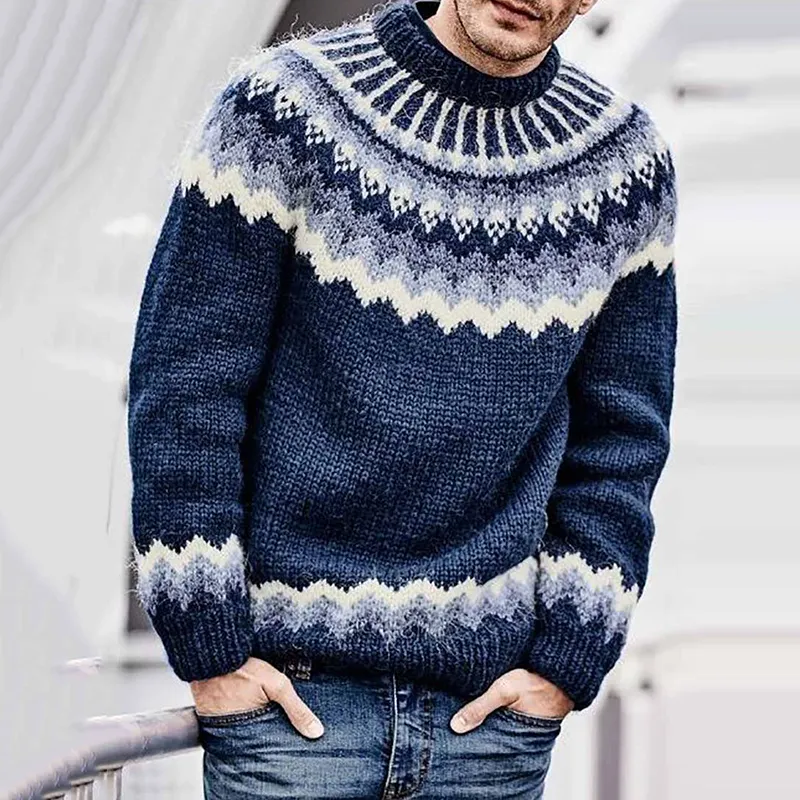 Men's Jacquard Icelandic Pattern Art Cozy Knit Sweater