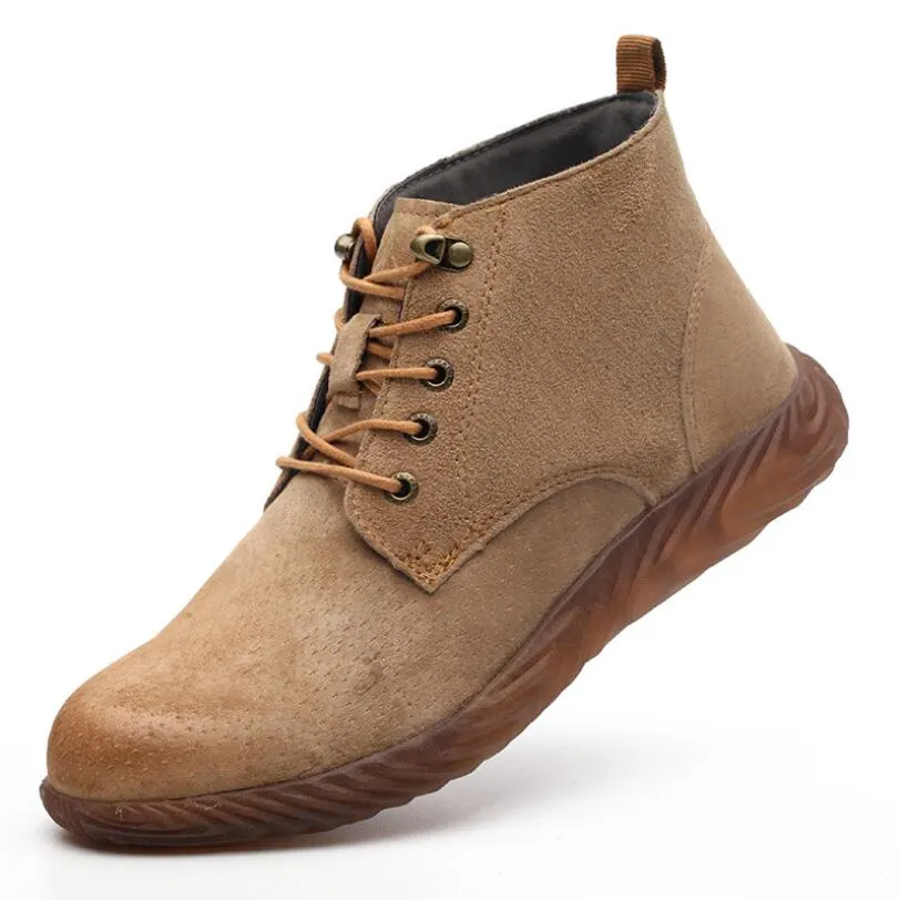 Mens Work Boots 2019 Fashion Outdoor Steel Toe Cow Leather Steel Toe Shoes Men Anti Slip Puncture Proof Safety Shoes Boot Man
