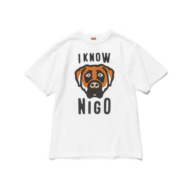 Human Made T-Shirt Dog Pattern Loose Men and Women Slub Cotton T-shirt