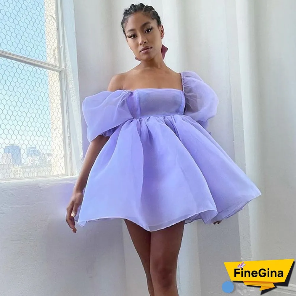 FUFUCAILLM Women's Mini Princess Dress Elegant Puff Sleeve Lace Party Court Prom Short Dresses Sexy Bandeau Backless Clubwear