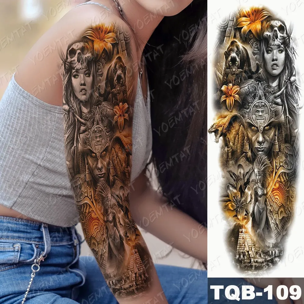 Large Arm Sleeve Tattoo Owl Angel Rose Waterproof Temporary Fake Tatoo Sticker Skull Fox Wings Men Women Full Totem Tatto Artes