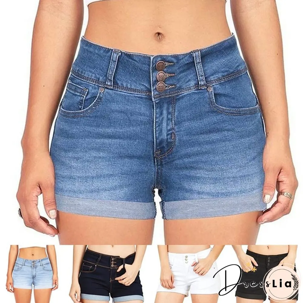 Plus Size Womens Ladies High Waist Short Jeans Shorts Denim Pants