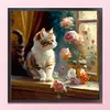 Cats And Flowers On Windowsill- 18CT Stamped Cross Stitch 30*30cm/11.81*11.81in