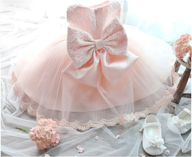 Uveng 2021 Infant Baby Girls Flower Dresses Christening Gowns Newborn Babies Baptism Clothes Princess tutu Birthday White Bow Dress