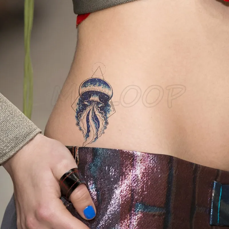 Tattoo Sticker Mermaid Little Element Small Devil Fish Jellyfish Whale Sea Animal Water Transfer Temporary Fake Body Art Tatoo