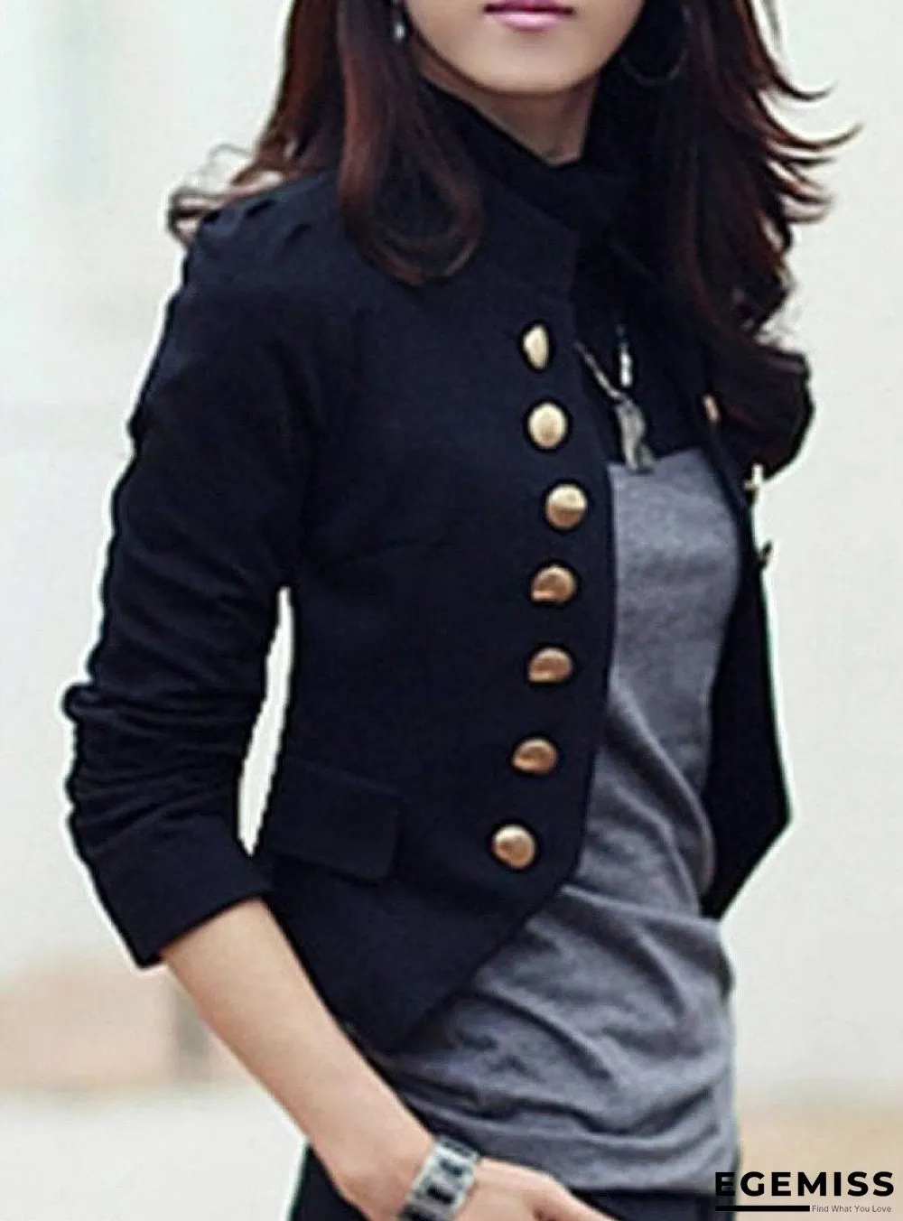 Ladylike Double Breasted Band Collar Blended Plain Blazer | EGEMISS