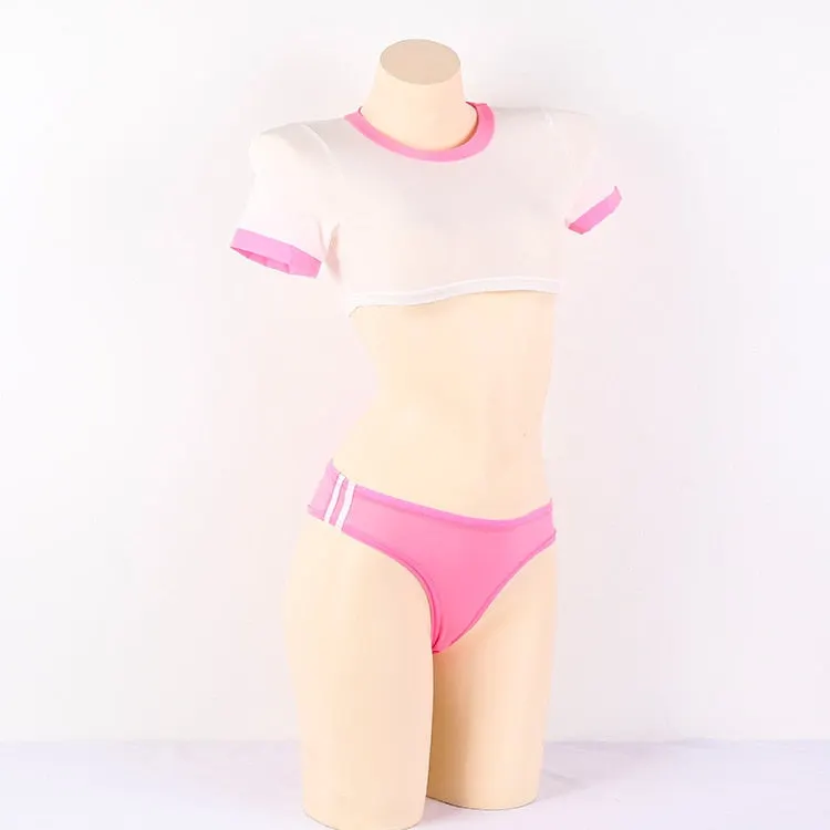 Sexy Lingerie Set Hot Japanese Style Anime Cosplay Costume Open Crotch Schoolgirl Uniform Cheer Leader Roleplay Pink Red Blue