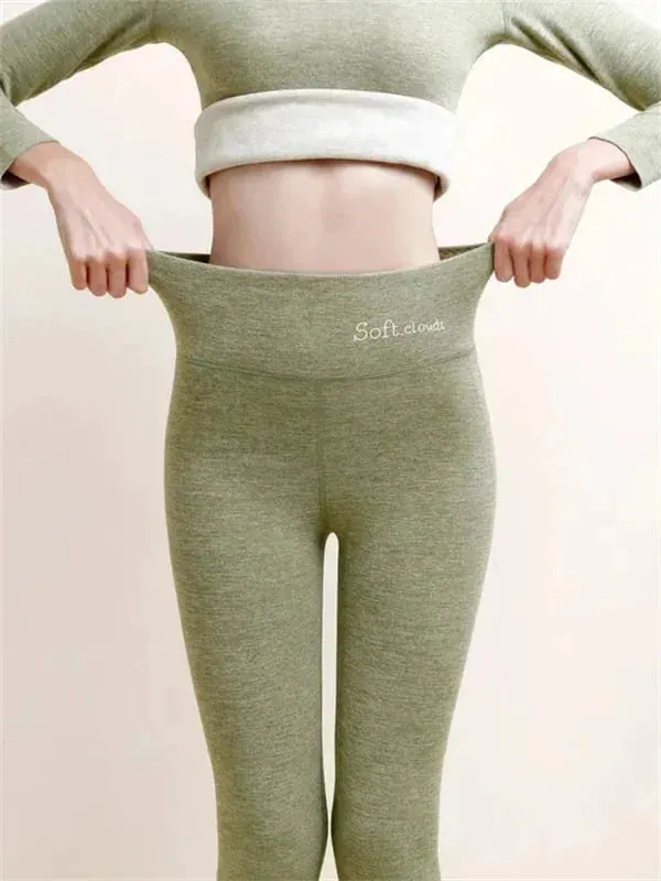 Soft Clouds Leggings Casual Warm Winter Solid Pants-Pink