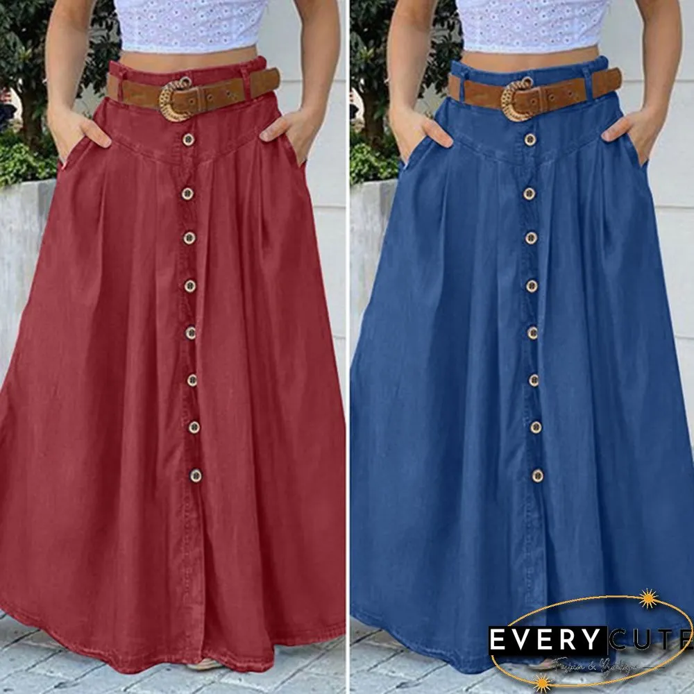 Summer Autumn Women Long Skirts Fashion High Waist A-Line Casual Loose Skirt