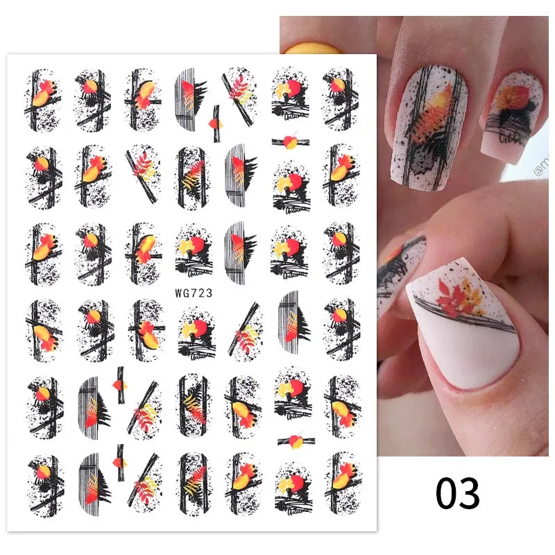 1PC Fall Leaf Flowers Line 3D Nail Sticker Mape Leaves Waves Pattern Decals Slider DIY Nail Art Decoration Wraps For Manicures-Nail Inspo