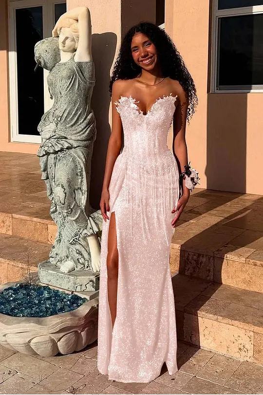 open lace back dress Amaris Mermaid Orange V Neck Sequins Prom Dress with Court Train