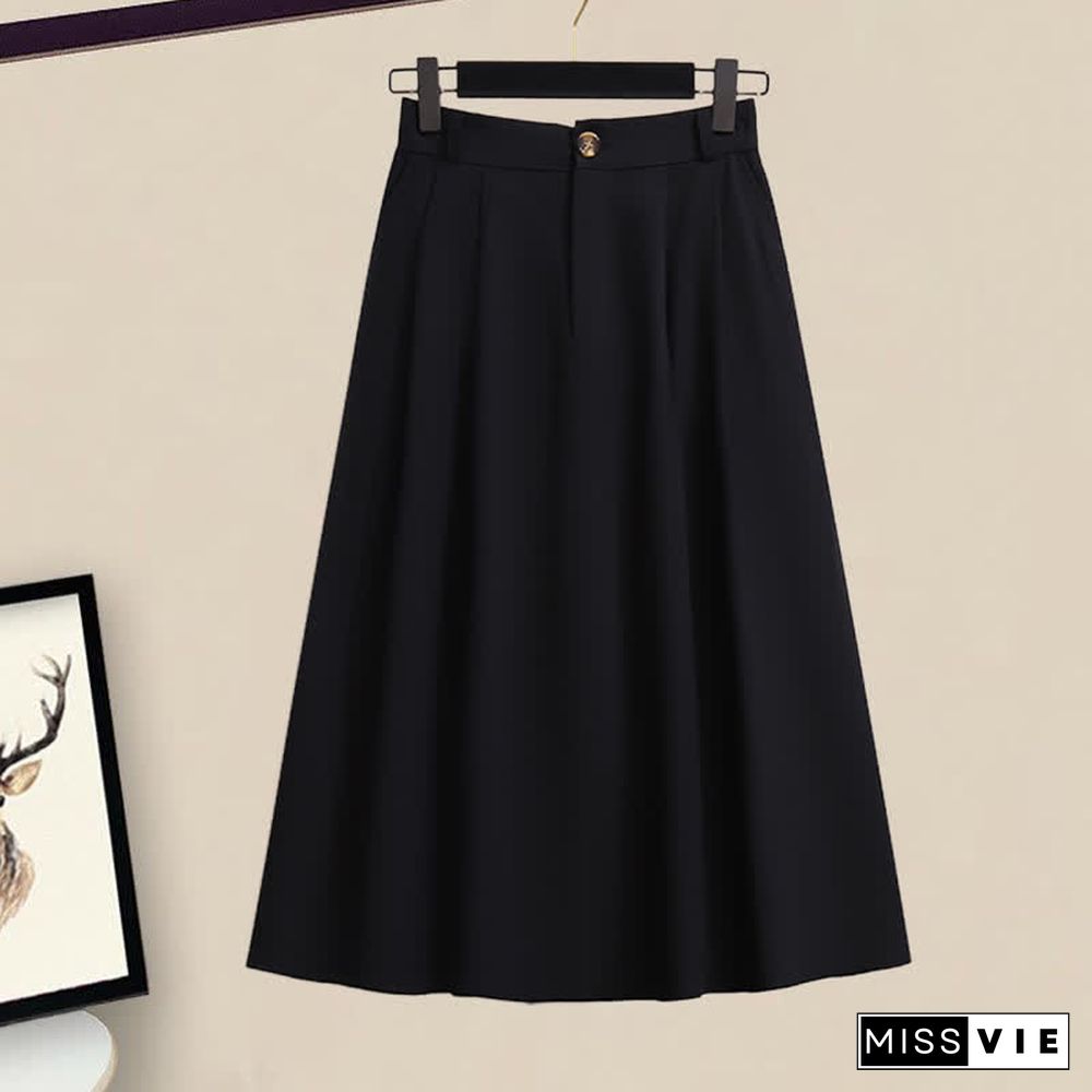 V-neck Lace Up Knit Sweater A-line Skirt Two Pieces