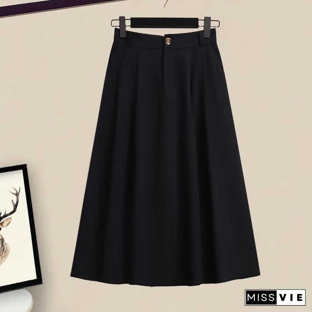 V-neck Lace Up Knit Sweater A-line Skirt Two Pieces