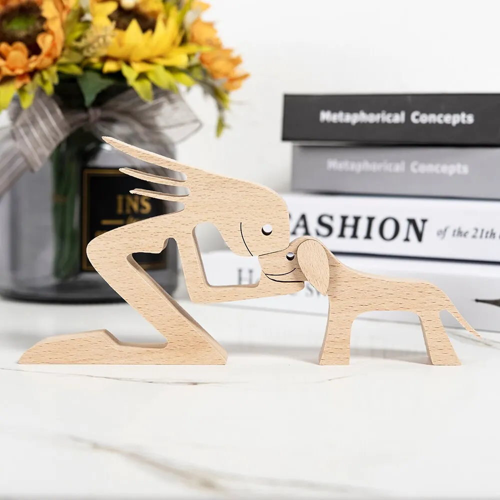 Unique Craftsmanship Men Wood Dog Hand-sanded White Beech Artwork Woman Sculpture Creating 3D Figurine Valentine's Gifts