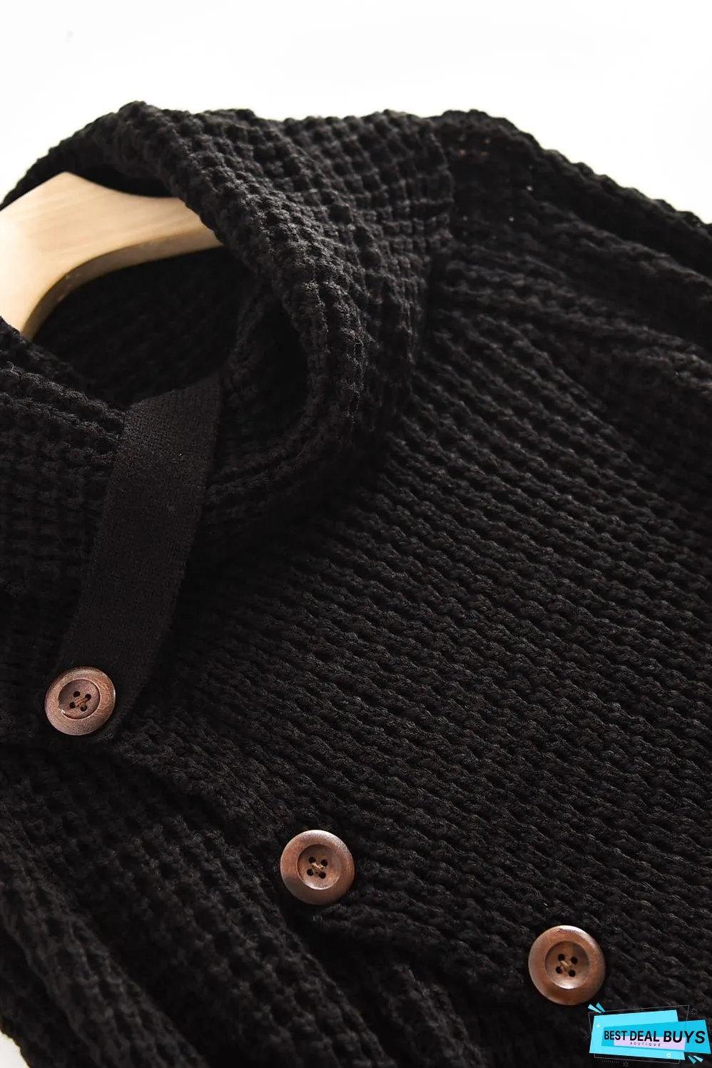 Black Buttoned Wrap Turtleneck Sweater