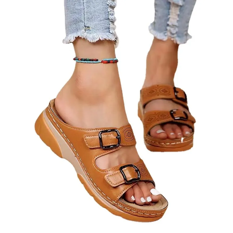 Women Wedge Sandals Casual platform shoes Beach Flip Flops Premium Orthopedic Open Toe Sandals Vintage Leather Platform Shoes