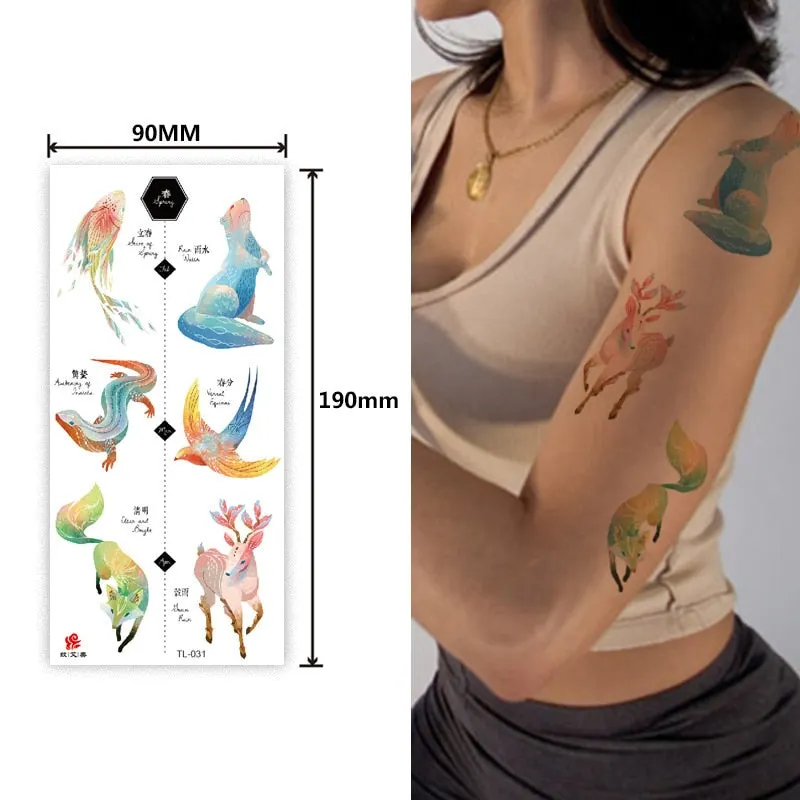 1~8 pieces of animal plants wolf bear bird art tattoo stickers disposable waterproof temporary tattoo stickers for men and women