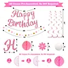 Birthday Decorations, NO DIY, Pre-Strung Happy Birthday Banner with Honeycomb Balls, Hanging Swirls, Circle Dots Garland, Happy Birthday Party Decorations for Women Men Boys Girls (Pink)