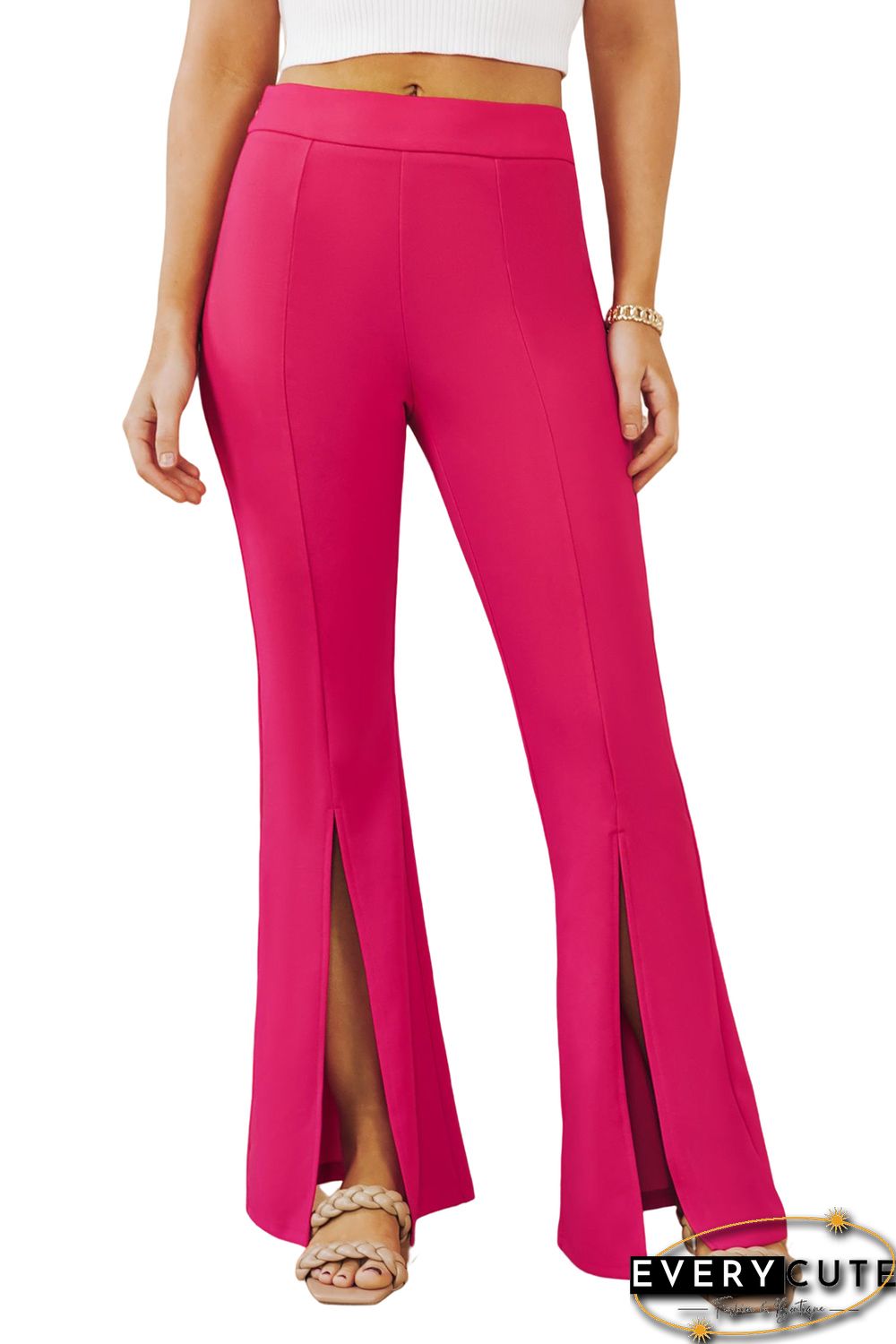 Rose Split Hem High Waist Pants