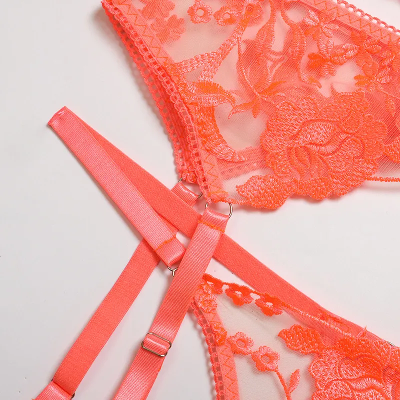 Billionm Lace Lingerie Set 3 Pieces Push Up Bra with Bone Panties Sensual Women's Underwear Floral Embroidery Erotic Costumes Femme Sex