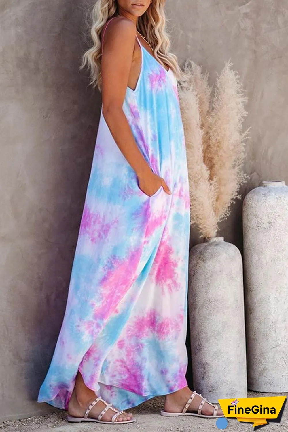 Casual V-neck Loose Sling Maxi Dress P10662