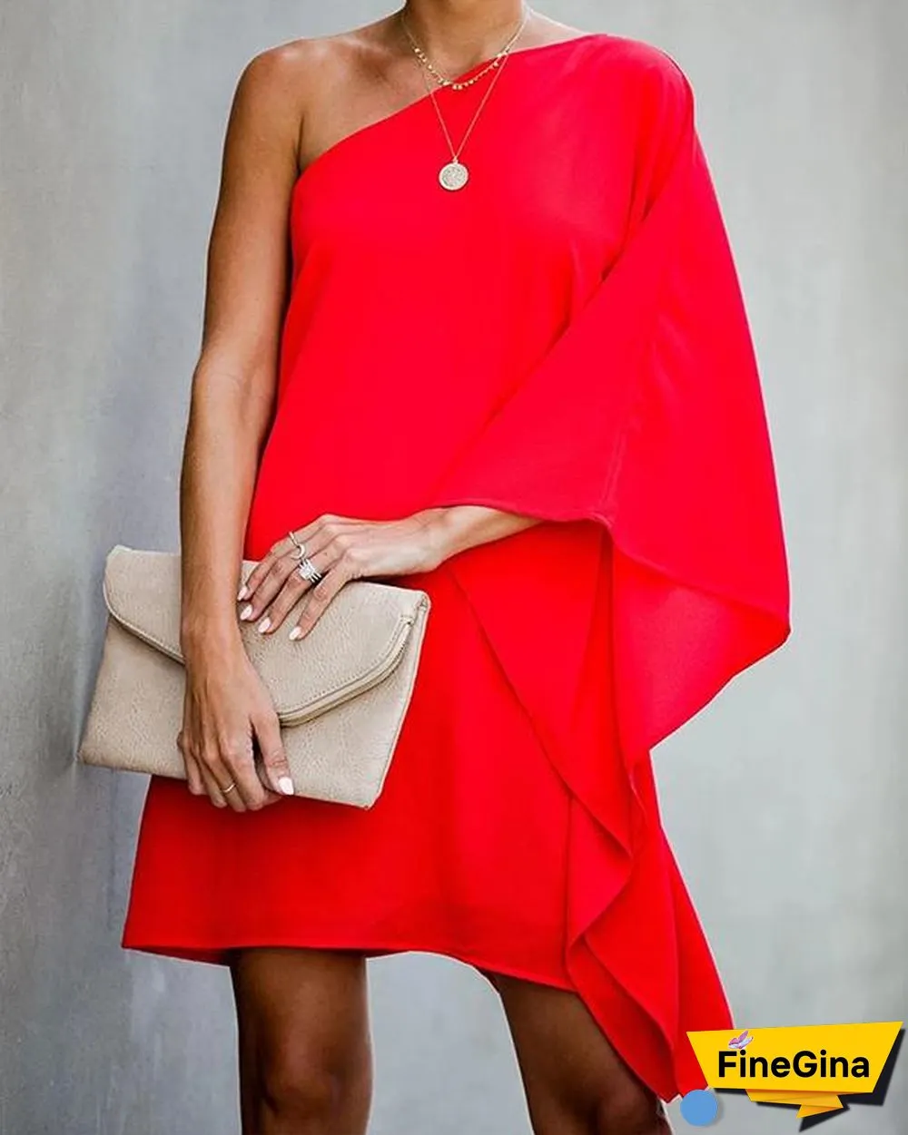 Solid Color Long Sleeve Chiffon Mini Dress