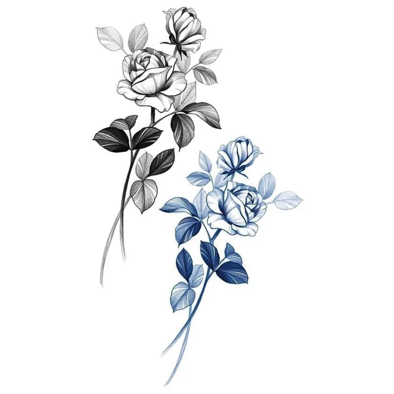 Waterproof Black Temporary Tattoo Stickers Men Women Rose Feather ankle Body Art Water Transfer Tattoos Arm Waist Finger Tatoo