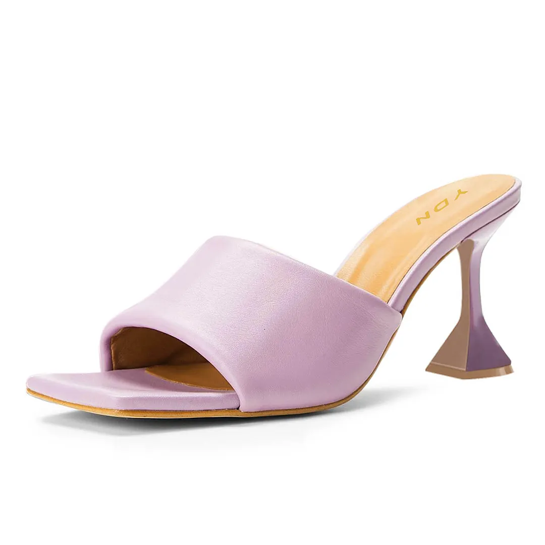 Violet Vegan Leather Wide Band Flared Heel Mules for Elegant Ladies