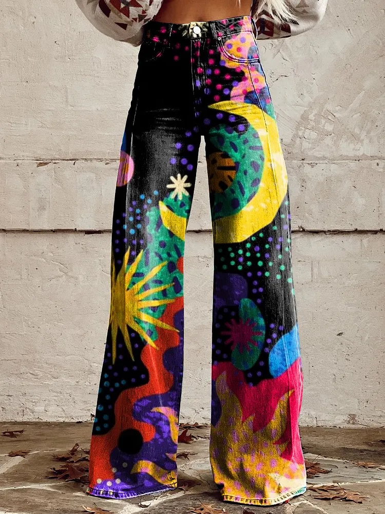 Women's Vintage  Print Casual Wide Leg Pants