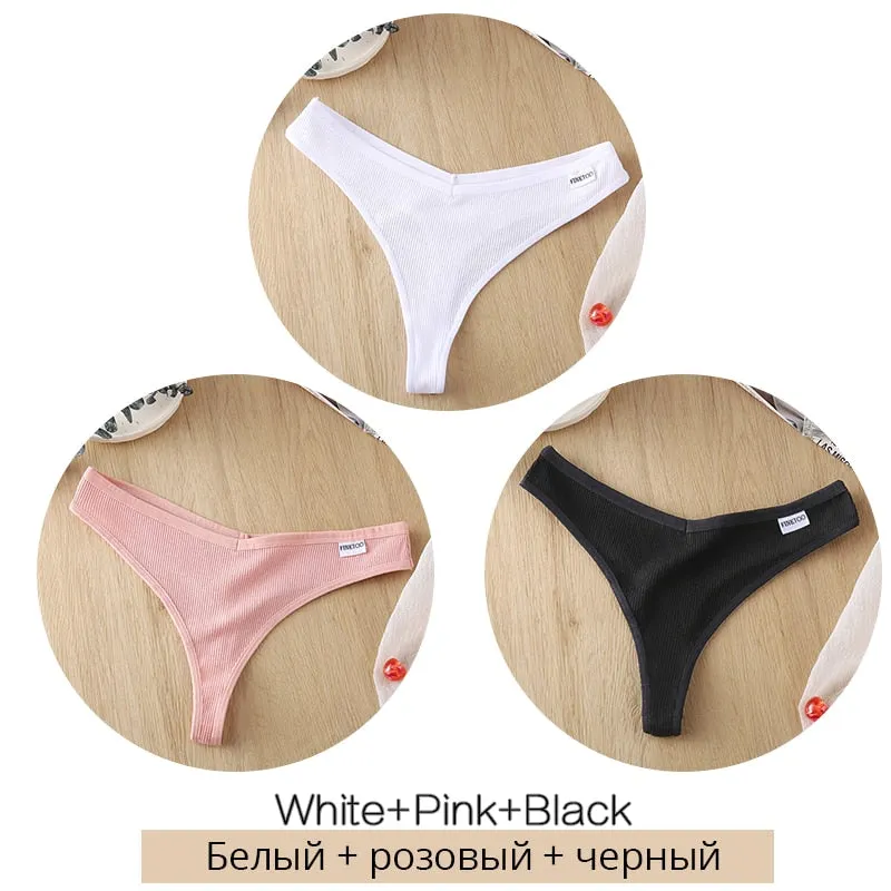 FINETOO 3Pcs/set Cotton Thongs Women Fruit Embroidery G-string Panties M-XL Low Waist T-back Underpants Ladies Underwear Panty