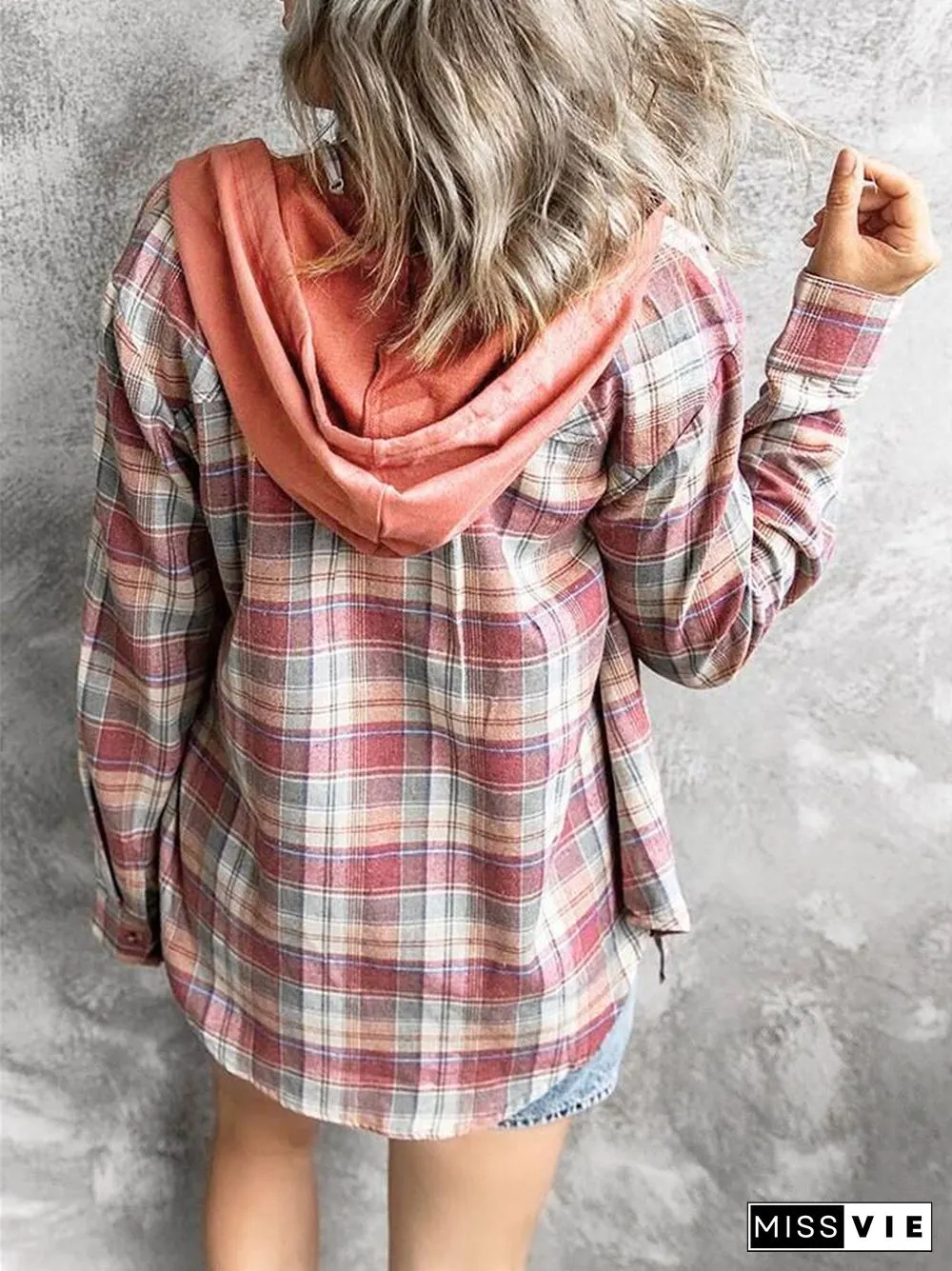 Oversizd Fit Button Up Hoodies Casual Multi Colored Hooded Flannel Shirt