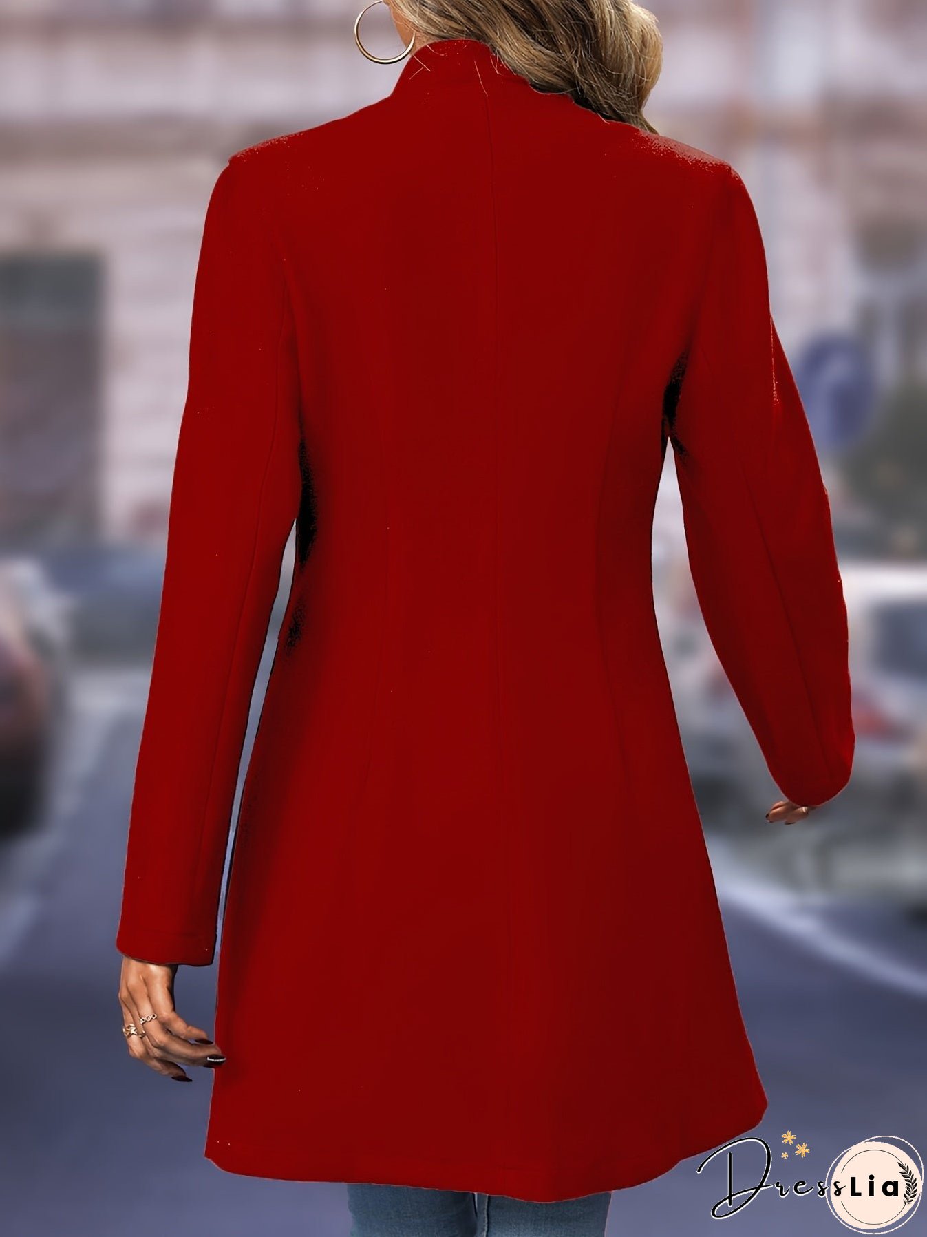 Solid Button Front Tunic Overcoat, Elegant Long Sleeve Winter Outwear, Women's Clothing