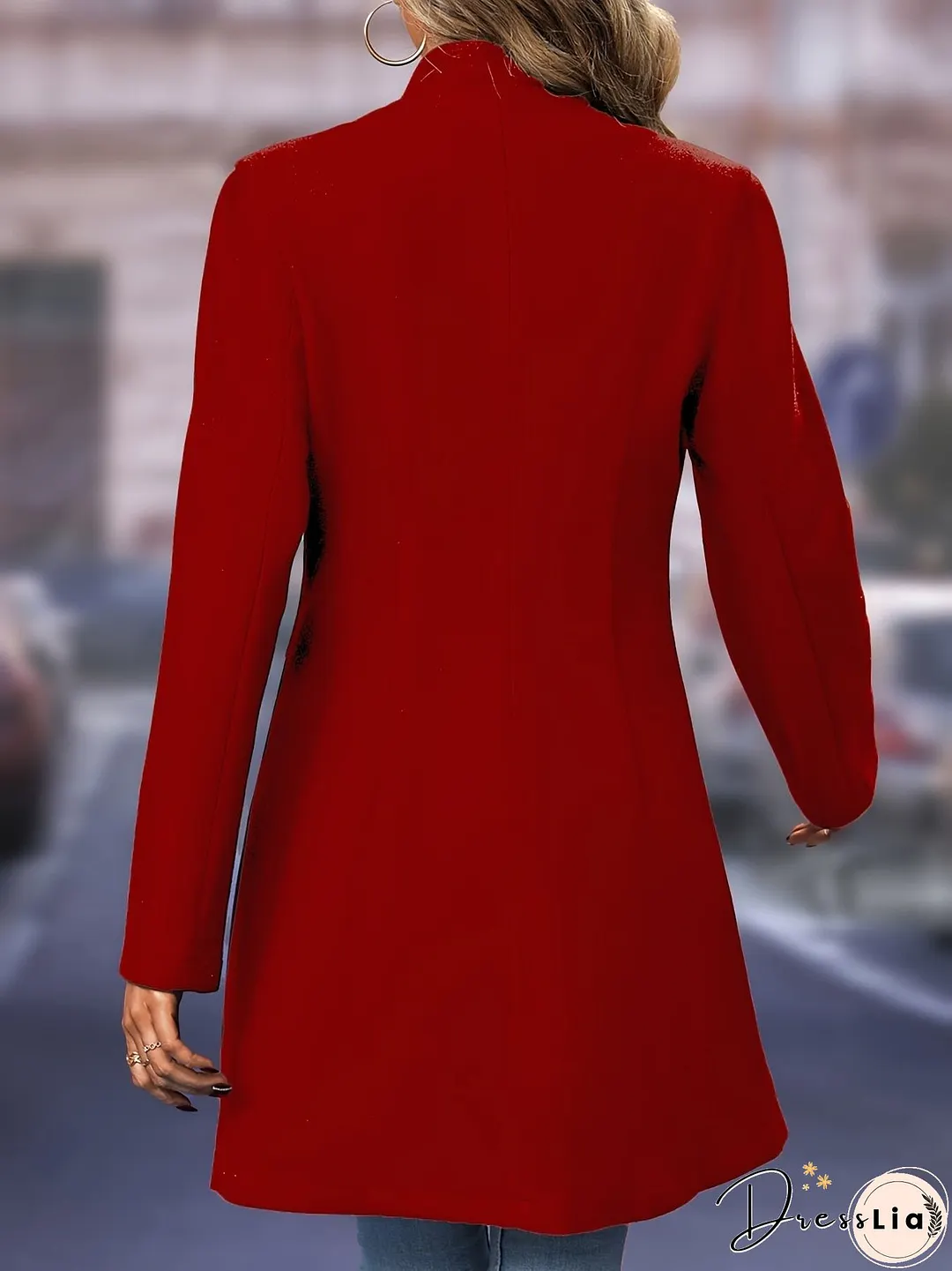 Solid Button Front Tunic Overcoat, Elegant Long Sleeve Winter Outwear, Women's Clothing