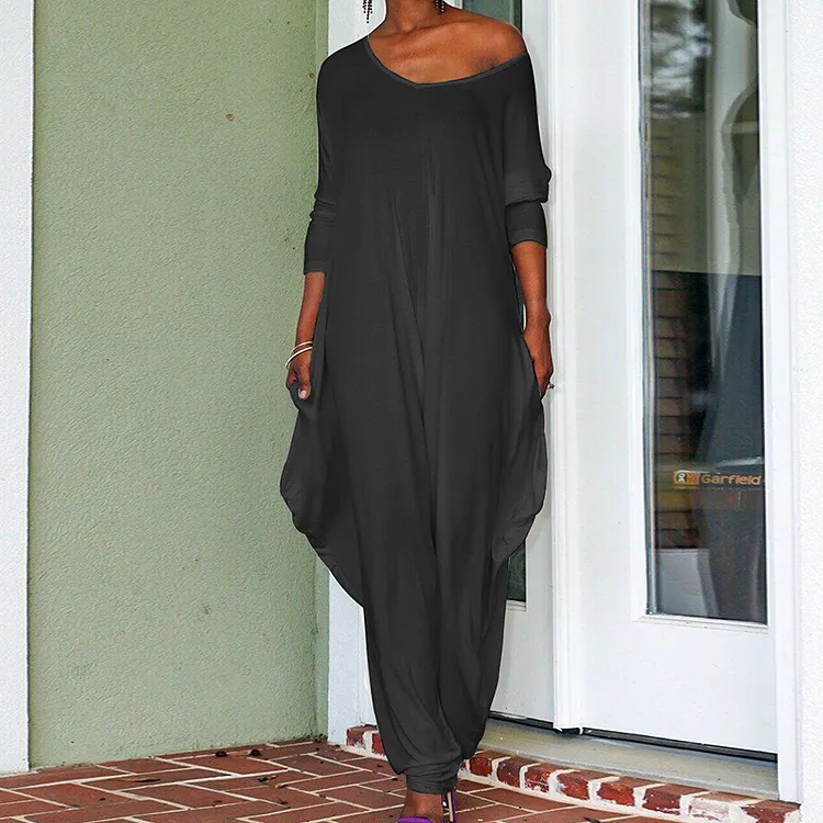 Solid Color Long Sleeve Casual Jumpsuit