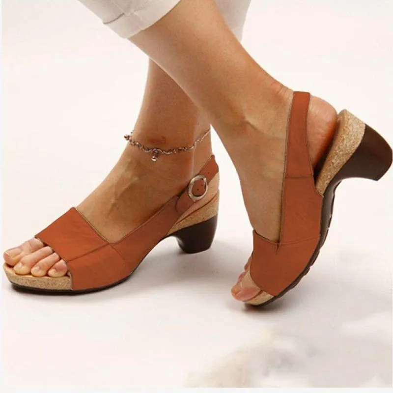 Women's Gladiator Sandals Buckle Strap Woman Chunky Heels Peep Toe Ladies Casual Shoes Female Summer Autumn Fashion Sandals 2022