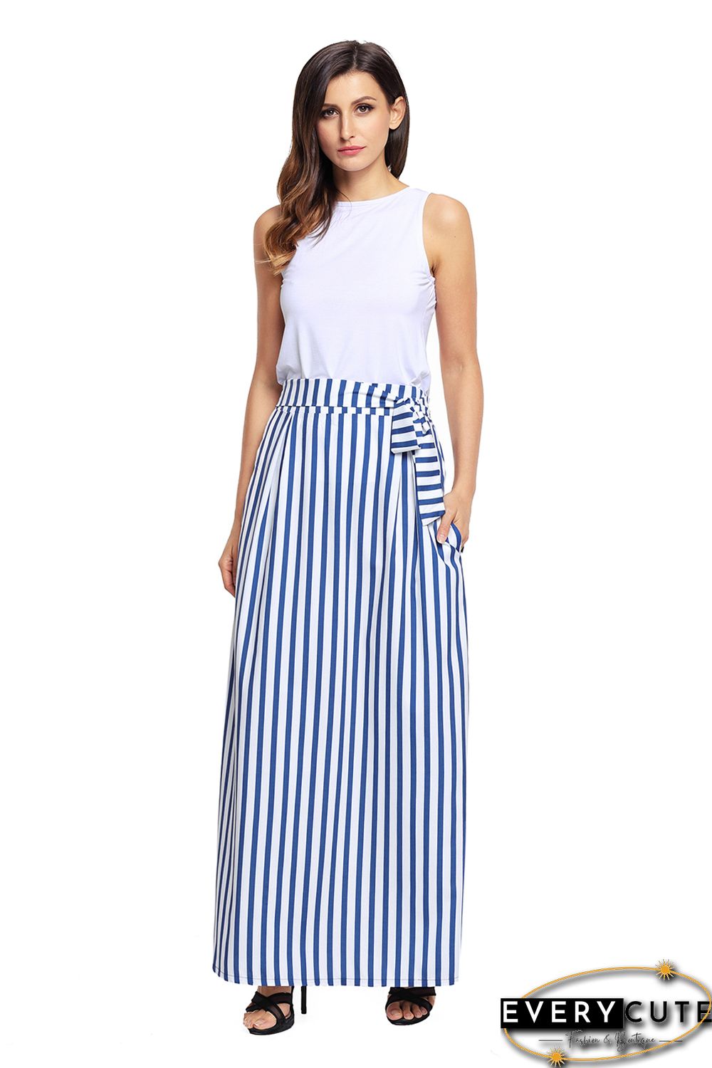 Light Blue Striped Maxi Skirt