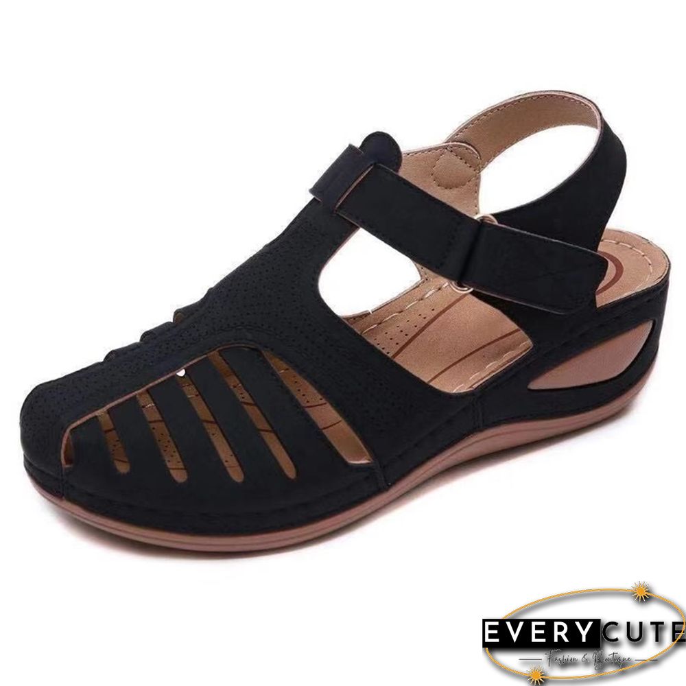 Women's Sandals Summer Ladies Girls Leather Vintage Sandals Buckle Casual Sewing Women Shoes Solid Female Ladies Platform Shoes